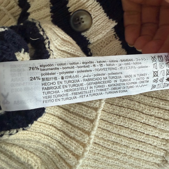 ZARA Striped Cotton Navy and Cream Women's Cardigan - Picture 8 of 10